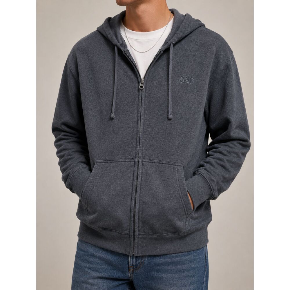 GAP Charcoal Gray Full Zip Hoodie Sherpa Fleece Lined Sweatshirt Men's Large